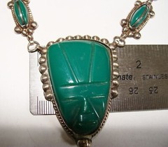 Vintage Mexico Sterling Silver Green Onyx Aztec Warrior Face 17″ Necklace 51.8g