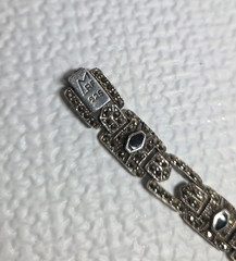 Vintage Sterling 925 Bracelet Marcasite & Onyx Stones Signed MRF 6.75in