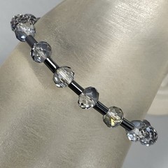 Smoky Gray Glass Bracelet Stretch Aurora Borealis Coated Faceted Tube Spacers