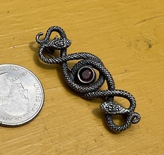 vintage 925 sterling silver intertwined twin snake brooch pin faux ruby red gem