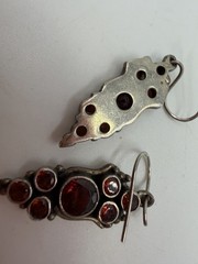 Vintage Earrings Sterling Silver Red Stone Drop Romantic 925 Dangle