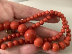Antique genuine red coral graduated bead necklace 21 in 43.84g