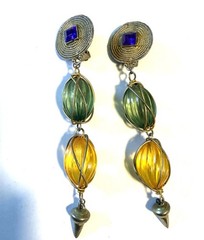 Vintage Dangle Drop Clip On Earrings With Multi Component Design Beads 5″ Long