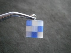 Half Barrel Mother of Pearl & Blue Glass Vintage Bracelet Charm Pendant 2.0g