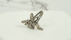 Vintage Silver Tone Pixie Fairy Statement Ring Winged Angel Costume Jewelry
