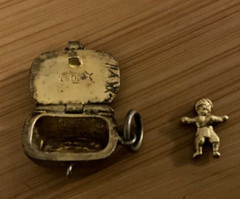 ANTIQUE EGYPTIAN REVIVAL ENAMEL MOSES BASKET/ BABY CHARM 800 Gold c1920s