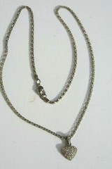 vtg Pave Crystal Necklace Heart Rhinestone Pendant Silver Tone Chain 18″