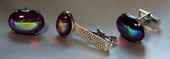 VINTAGE SILVERTONE CABOCHON CUFFLINKS & MATCHING TIE CLIP BAR UNMARKED NICE!