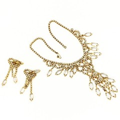 Vintage Juliana DeLizza Elster Waterfall Plated Marquise Necklace Earrings Set