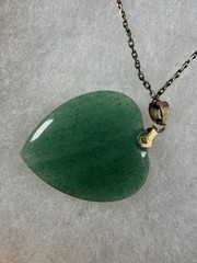 14K Gold Bail Green Heart Stone Pendant 1/20 14K GF 18” Necklace Vintage
