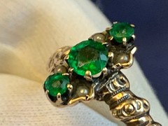 Antique Gold Filled Ring 2.09g Jewelry Size 6.75 Band Green & White Stones *READ
