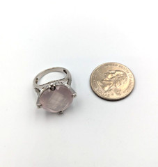 Sterling Silver 925 Checkerboard Cut Pink Chalcedony Clear Topaz Ring Sz 6