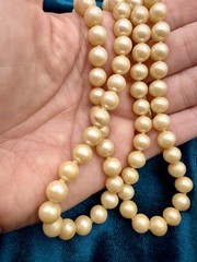 Vintage Double Strand Faux Pearl Cameo Necklace Black White Resin Cameo
