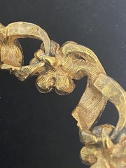 Vintage Signed Karu Yellow & Brown RS Gold Tone Etched Link Necklace & Bracelet