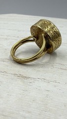 Vintage Artisan Lapis Lazuli Cabochon Brass Tone Adjustable Ring Sz 8.5