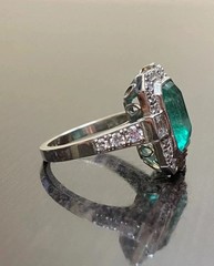 Art Deco Style Emerald Lab Created Diamond Vintage Engagement 14K Gold Over Ring