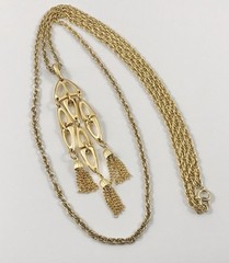 Vtg Crown Trifari Gold Tone Waterfall Tassel 2 Strand Long Necklace 32 In. #850
