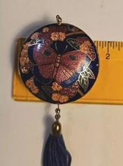 Vintage cloisonne butterfly Pendant And Tassel Almost 2 Inches