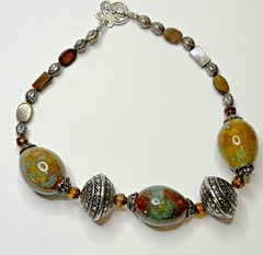 Vintage Large Silver tone and Ceramic Beaded Necklace 17.5″ (Fas-195)