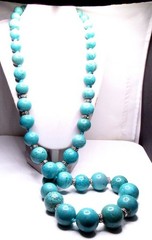 Vintage Turquoise Howlite Necklace BIG Bead Long Heavy