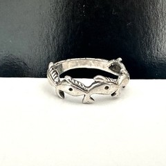 Sterling Silver 925 Ring Good Luck Band Vintage Fish Dolphin Whale