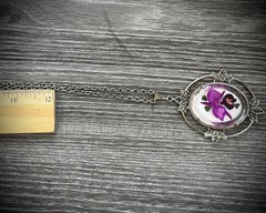Vintage purple flower orchid in lucite acrylic and metal pendant Necklace