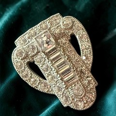 Dress Clip Art Deco Rhinestone Pot Metal Clear Crystal Vintage Fur
