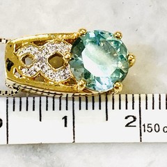 Aquamarine & Diamond Necklace 0.45ct Blue/Green Enhance Gold on 925 C^A 18″ RARE