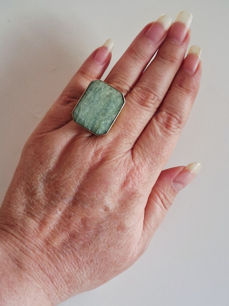 Vintage Huge Heavy Nephrite Jade Statement Ring Sz 9.5 Vermeil Sterling Silver