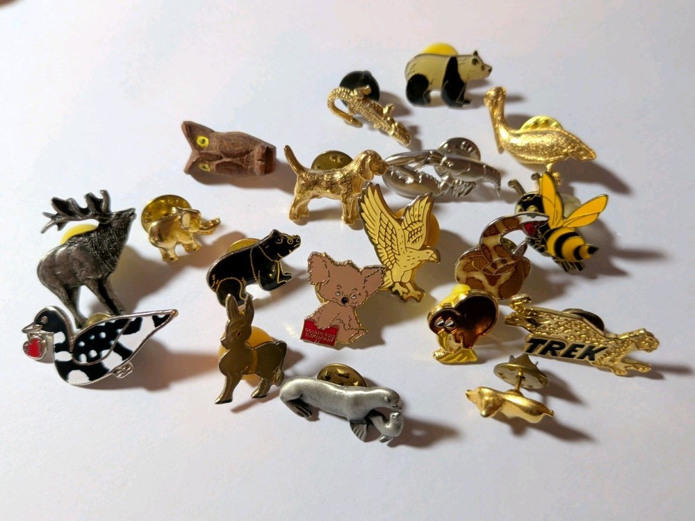 Vintage Mixed 19 Animal Enamel Pin Lot Seal Donkey Loon Bear Bee Snake Pelican