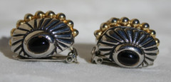 Modernist Earrings Clip-on Black Cabochon Silver Gold Tone MCM