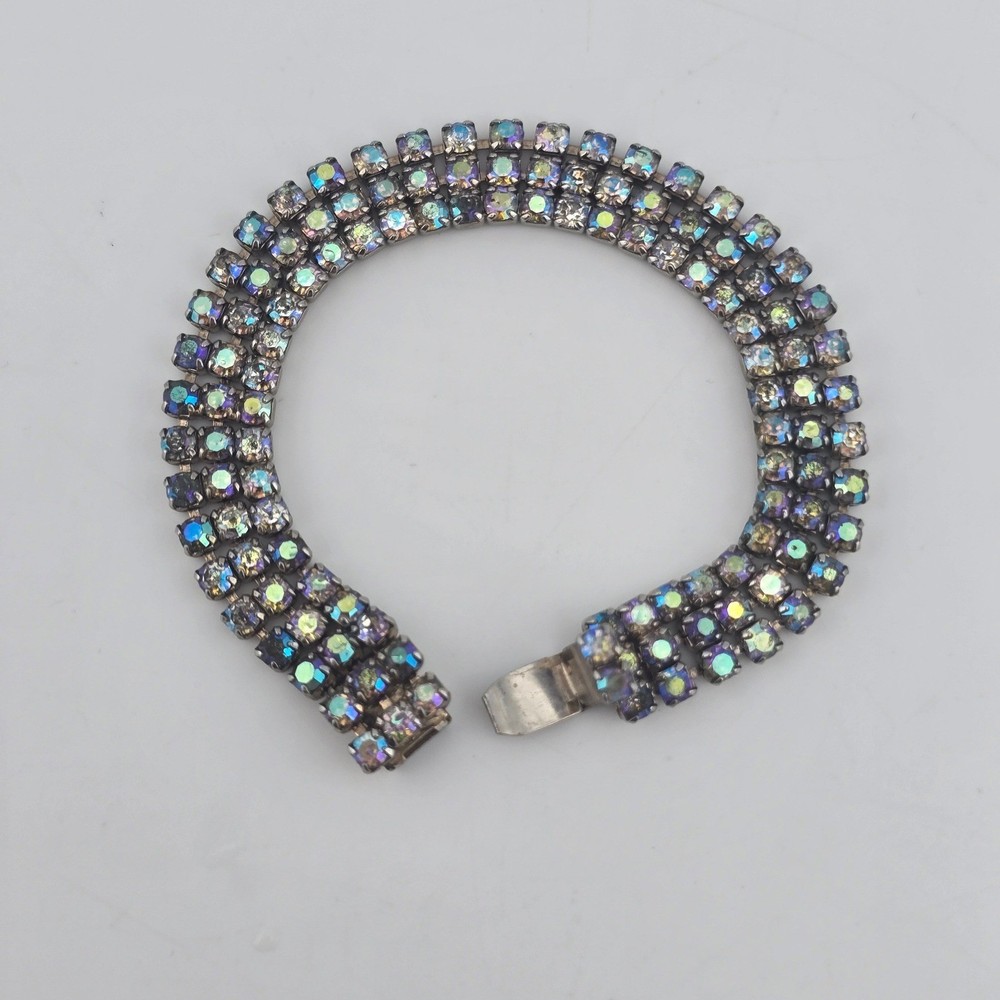 Vintage Weiss Blue AB Rhinestone Bracelet Size 6.5