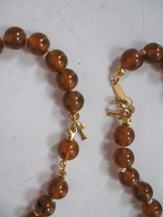 LOVELY VINTAGE POLISHED AMBER KNOTTED NECKLACE & BRACELET