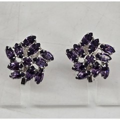 Vtg B David Purple Cluster Marquis Crystal Rhodium Silver Tone Clip On Earrings