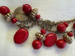 Vintage Red Bead Necklace w/ Spiral Discs – 17” + 2” Extender – Boho Statement 4