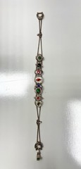 VTG Victorian Revival Slider Charm Bracelet Silvertone Rhinestones Enamel 7 1/4″