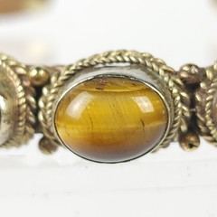 Vintage Braided Mixed Metals Bangle Bracelet Blue Goldstone Tiger Eye Stone Cuff