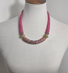 Bohemian-Style Statement Necklace Bright Pink & Colorful Multicolor Heishi Beads