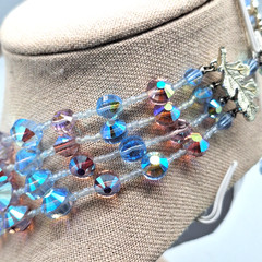 Vendome Pastel Pink Blue AB Faceted Crystal Glass Bead Four Strand Necklace