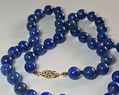 Vintage 19″ Natural Lapis Lazuli Bead Necklace – 14K Gold Clasp – Hand-Knotted