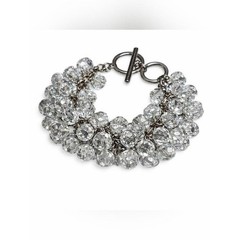 Vintage Clear Faceted Bead Cluster Bracelet Silver Tone Cha Cha Style Toggle 7.5