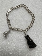Unique Cat Charms Sterling Silver And Black Cat Italian Double Curb 925 Bracelet