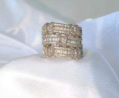 Sterling Silver 925 Large Baguette Gemstone Chunky Statement Band Ring Size 6