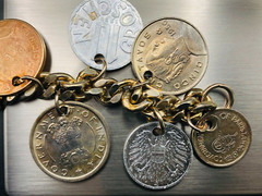 Vintage 15 RARE 1950’s Coin Charm Bracelet South Africa, India, Osterreich, Mex