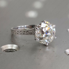 2.50Ctw Round Cut Moissanite Vintage Style Engagement Ring 14K White Gold Plated