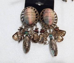 1980’s Dangling Earrings Clip-On Wood-Beads-Metal