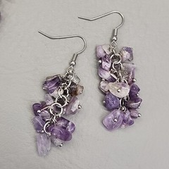 Amethyst Necklace Bracelet Pierced Earrings Set Purple Stone Layered JTV 20″