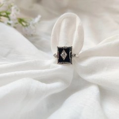 Art Deco Style Lab-Created Diamond & Black Onyx 14K Wedding White Gold FN Ring