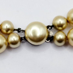 Double Strand 1950s Pearly Light Gold Color Beaded Choker Vtg Necklace 15 Inch
