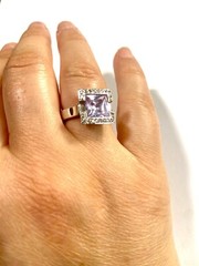 VTG Estate Find Sterling Silver Square Shape Amethyst Clear Crystal Ring Sz 7